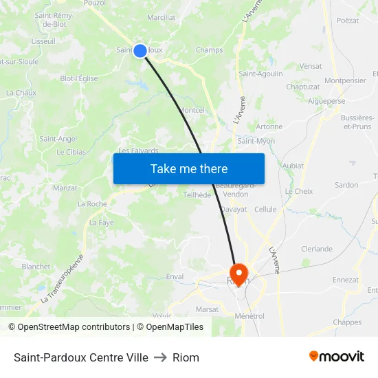 Saint-Pardoux Centre Ville to Riom map