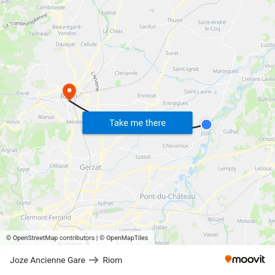 Joze Ancienne Gare to Riom map