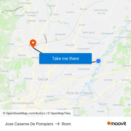 Joze Caserne De Pompiers to Riom map