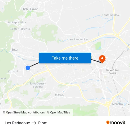 Les Redadoux to Riom map