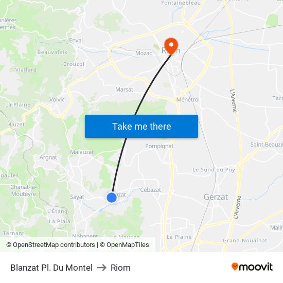 Blanzat Pl. Du Montel to Riom map