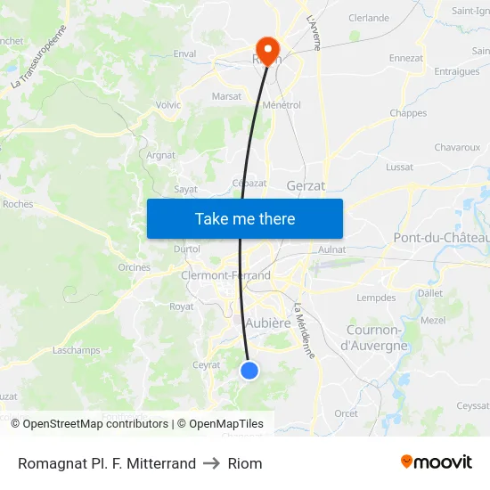 Romagnat Pl. François Mitterrand to Riom map