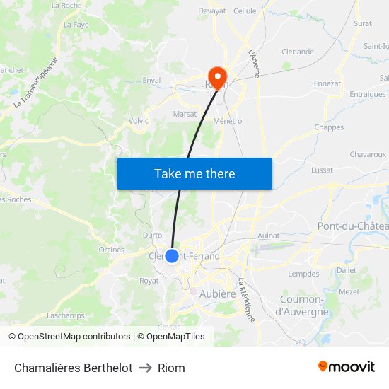 Chamalières Berthelot to Riom map