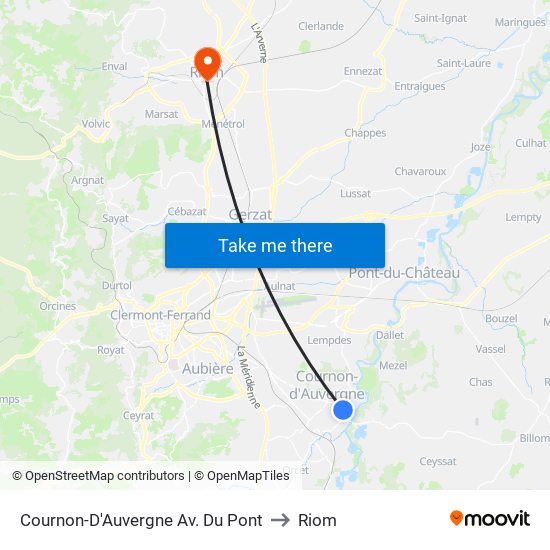 Cournon-D'Auvergne Av. Du Pont to Riom map
