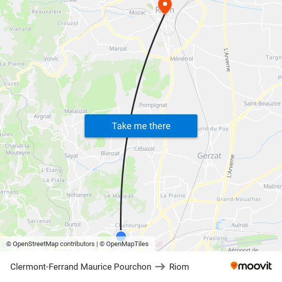 Clermont-Ferrand Maurice Pourchon to Riom map