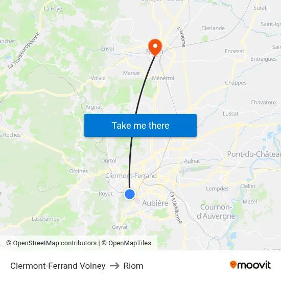 Clermont-Ferrand Volney to Riom map