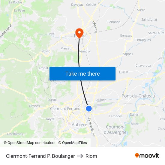 Clermont-Ferrand P. Boulanger to Riom map