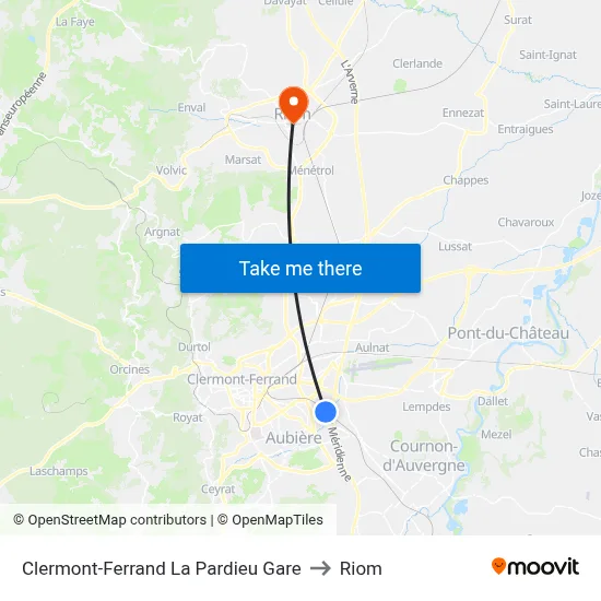 Clermont-Ferrand La Pardieu Gare to Riom map