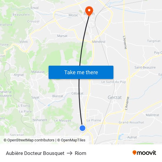 Aubière Docteur Bousquet to Riom map