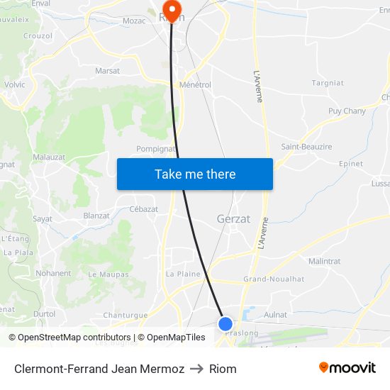 Clermont-Ferrand Jean Mermoz to Riom map