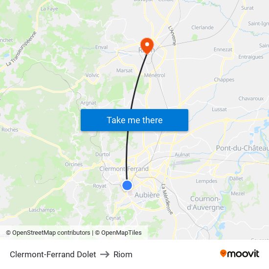 Clermont-Ferrand Dolet to Riom map