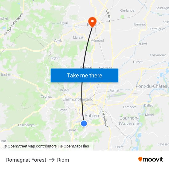 Romagnat Forest to Riom map