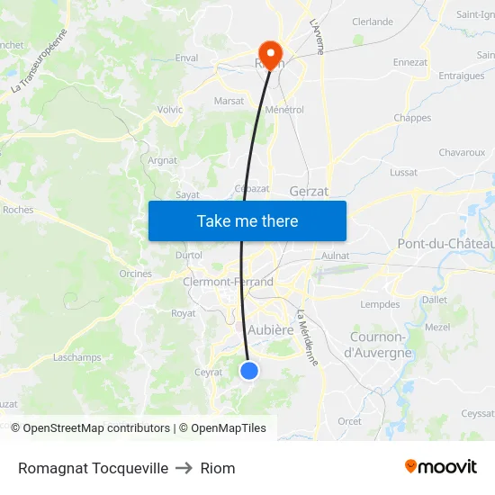 Romagnat Alexis De Tocqueville to Riom map