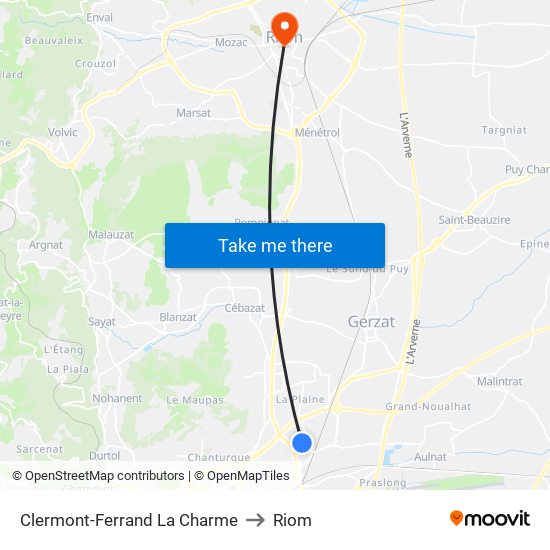Clermont-Ferrand La Charme to Riom map
