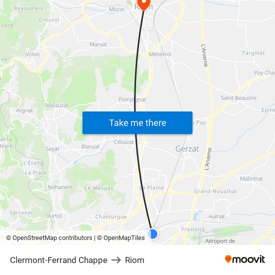 Clermont-Ferrand Chappe to Riom map