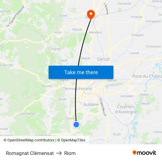 Romagnat Clémensat to Riom map