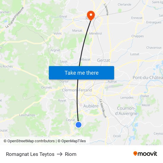 Romagnat Les Teytos to Riom map