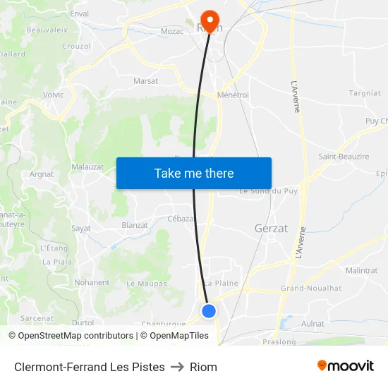 Clermont-Ferrand Les Pistes to Riom map