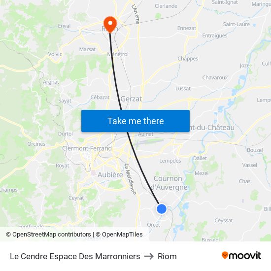 Le Cendre Espace Des Marronniers to Riom map