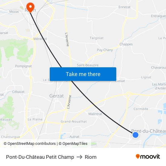 Pont-Du-Château Petit Champ to Riom map