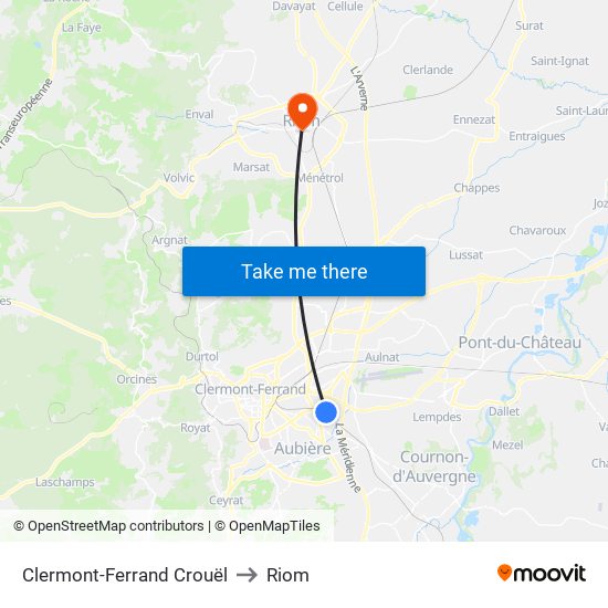 Clermont-Ferrand Crouël to Riom map