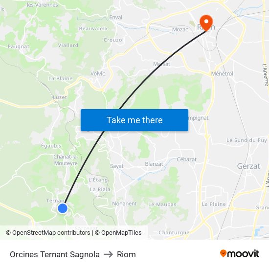 Orcines Ternant Sagnola to Riom map