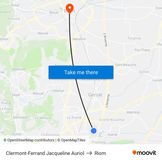Clermont-Ferrand Jacqueline Auriol to Riom map