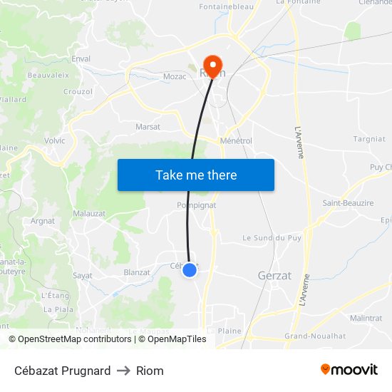 Cébazat Prugnard to Riom map