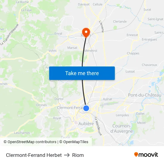 Clermont-Ferrand Herbet to Riom map
