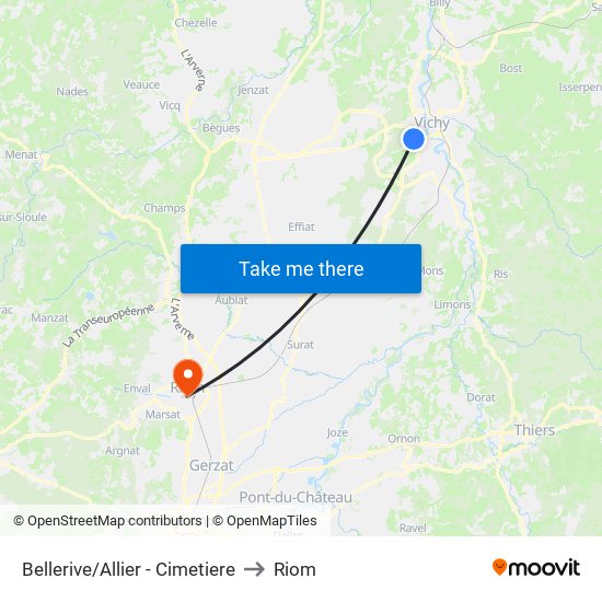 Bellerive/Allier - Cimetiere to Riom map