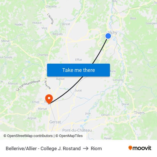 Bellerive/Allier - College J. Rostand to Riom map