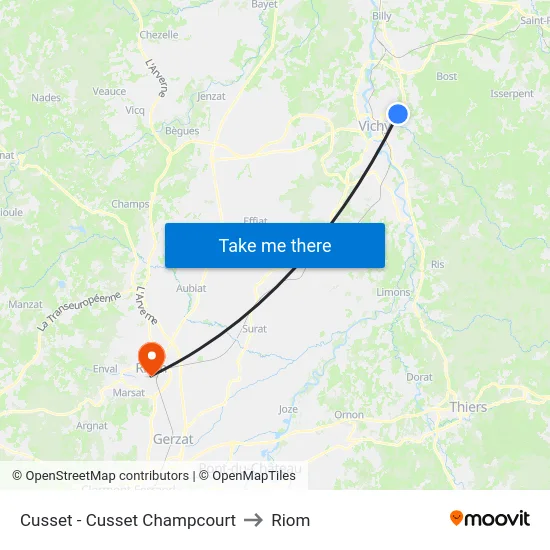 Cusset - Cusset Champcourt to Riom map