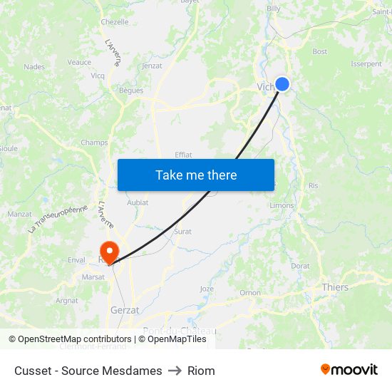 Cusset - Source Mesdames to Riom map