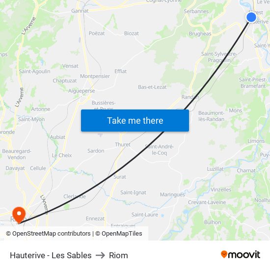 Hauterive - Les Sables to Riom map
