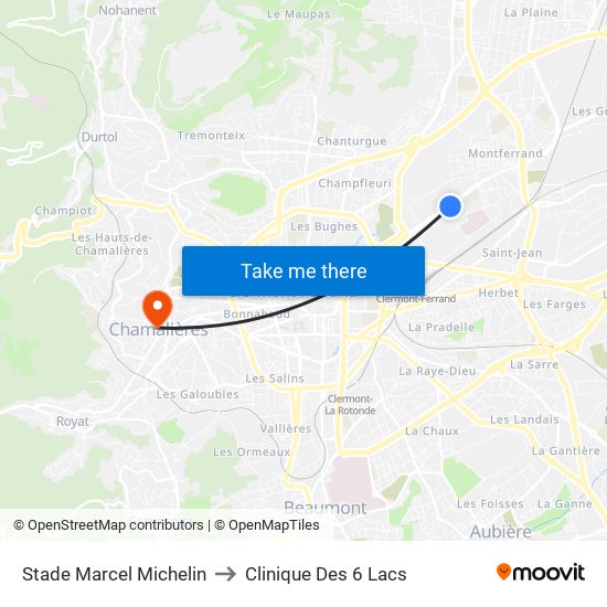 Stade Marcel Michelin to Clinique Des 6 Lacs map