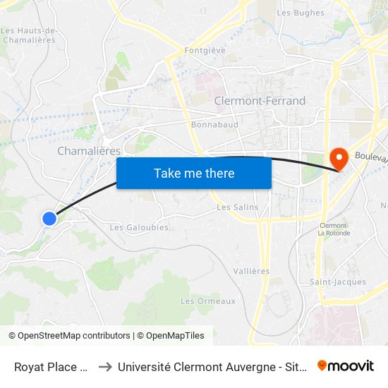 Royat Place Allard to Université Clermont Auvergne - Site Gergovia map