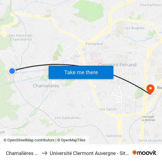 Chamalières Lycée to Université Clermont Auvergne - Site Gergovia map