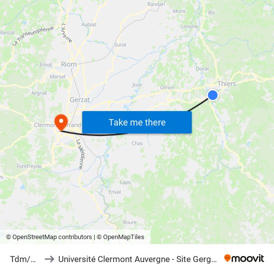 Tdm/Cci to Université Clermont Auvergne - Site Gergovia map