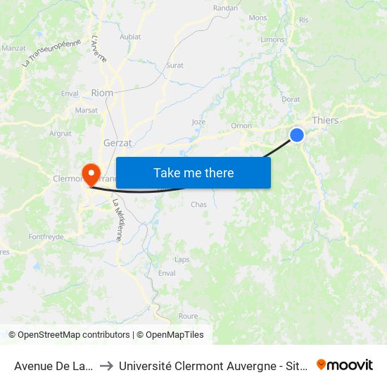 Avenue De La Gare to Université Clermont Auvergne - Site Gergovia map