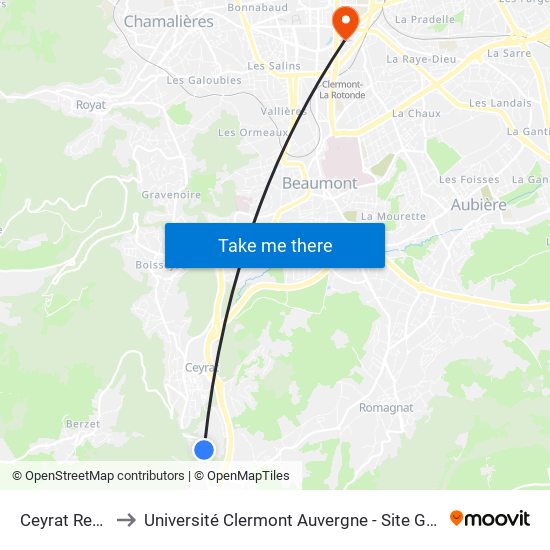 Ceyrat Redon to Université Clermont Auvergne - Site Gergovia map