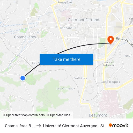 Chamalières Bargoin to Université Clermont Auvergne - Site Gergovia map