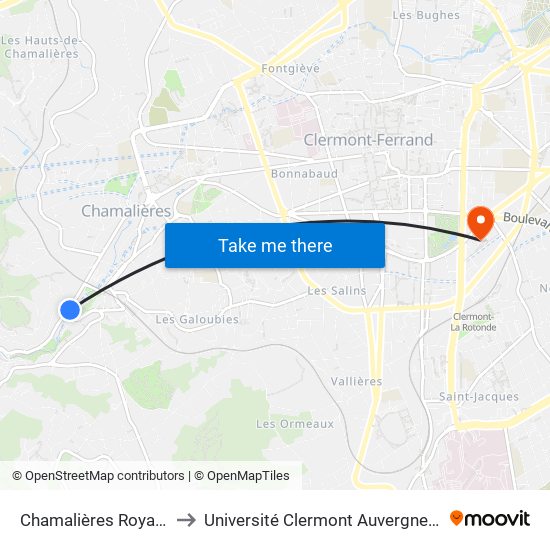 Chamalières Royat Pl. Allard to Université Clermont Auvergne - Site Gergovia map