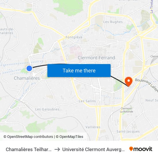 Chamalières Teilhard De Chardin to Université Clermont Auvergne - Site Gergovia map