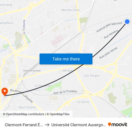 Clermont-Ferrand Élisée Reclus to Université Clermont Auvergne - Site Gergovia map