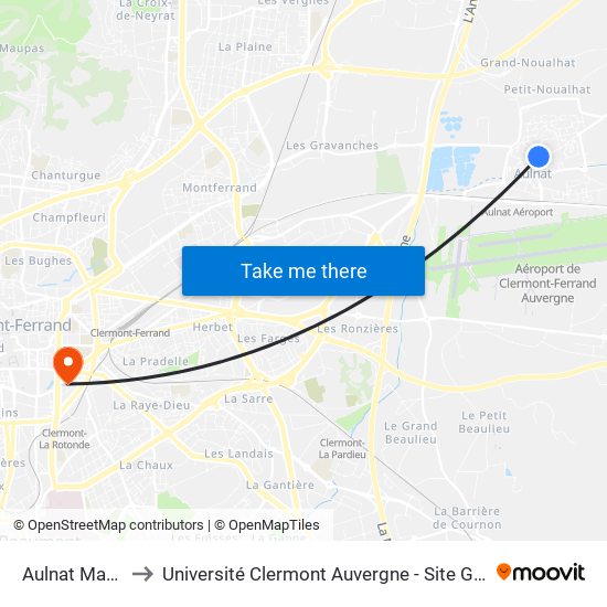 Aulnat Maniez to Université Clermont Auvergne - Site Gergovia map