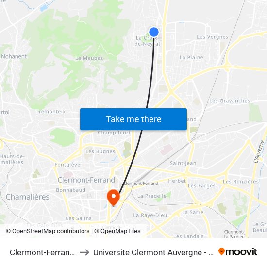 Clermont-Ferrand Narvik to Université Clermont Auvergne - Site Gergovia map