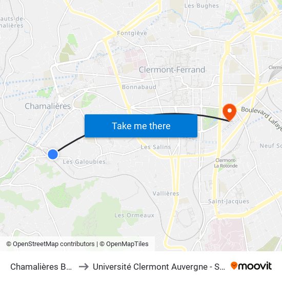 Chamalières Beausite to Université Clermont Auvergne - Site Gergovia map