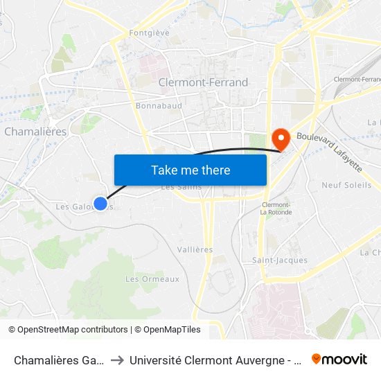 Chamalières Galoubies to Université Clermont Auvergne - Site Gergovia map