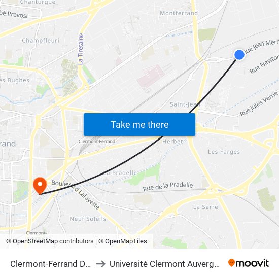 Clermont-Ferrand Docteur Mally to Université Clermont Auvergne - Site Gergovia map