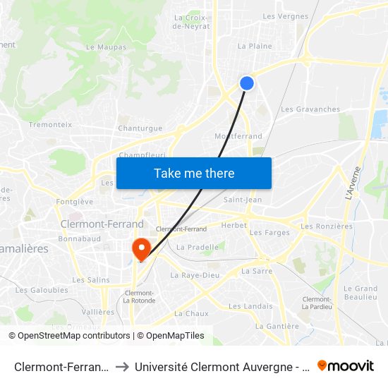Clermont-Ferrand Trioux to Université Clermont Auvergne - Site Gergovia map